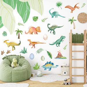 28 pz dinosauro adesivo da parete foresta cartone animato acquerello impermeabile decalcomanie per camera dei bambini PVC decorazione adesivi murali per bambini - Product Image 1
