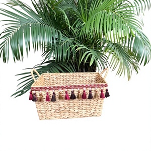 99 Gold Data Luna Eco-Friendly Natural Water Hyacinth Handmade Woven Geometric <b>Storage</b> <b>Basket</b> Multifunction Design for Kitchen - Product Image 1