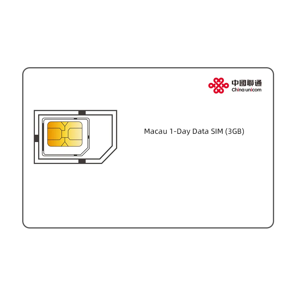 Trực Tuyến Bán Buôn Trung Quốc Unicom Du Lịch Quốc Tế 4G Macau 1 Ngày 3GB Dữ Liệu Sim Thẻ