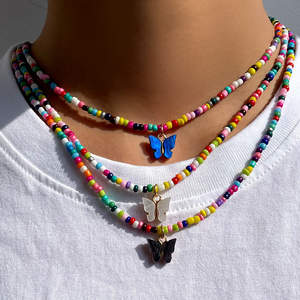 2025 nouveau haute qualité Boho bricolage à la main femmes coloré perles de rocaille bijoux mignon plaqué or papillon Parent collier ras du cou - Product Image 6