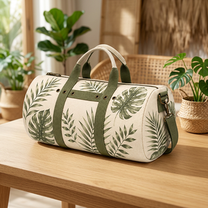 Bolsa de Viaje Personalizada de Algodón con Estampado de Hojas Tropicales y Correa de Hombro Ajustable - Product Image 4