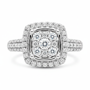 14K White Gold 1/2 Carat Real Round Natural Diamond Prong-<b>Set</b> Cluster Classic Engagement <b>Ring</b> - Product Image 2