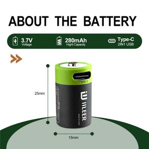 IILEER 1036mWh <b>CR2</b> Rechargeable 3.7V 280mAh 1200 Cycles High Rate Discharge Cylindrical <b>Lithium</b> Ion <b>Battery</b> Pack 1200 Cycles - Product Image 3