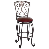 Tabouret de bar de 30 pouces avec dossier à volutes, accoudoirs, coussin en cuir PU, structure en métal, design classique, pour restaurant et hôtel, capacité de 150 kg