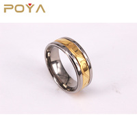 POYA Jewelry Herren 8mm New Design Blank Titan Fingerring Gold Inlay mit klassischem dekorativem Muster