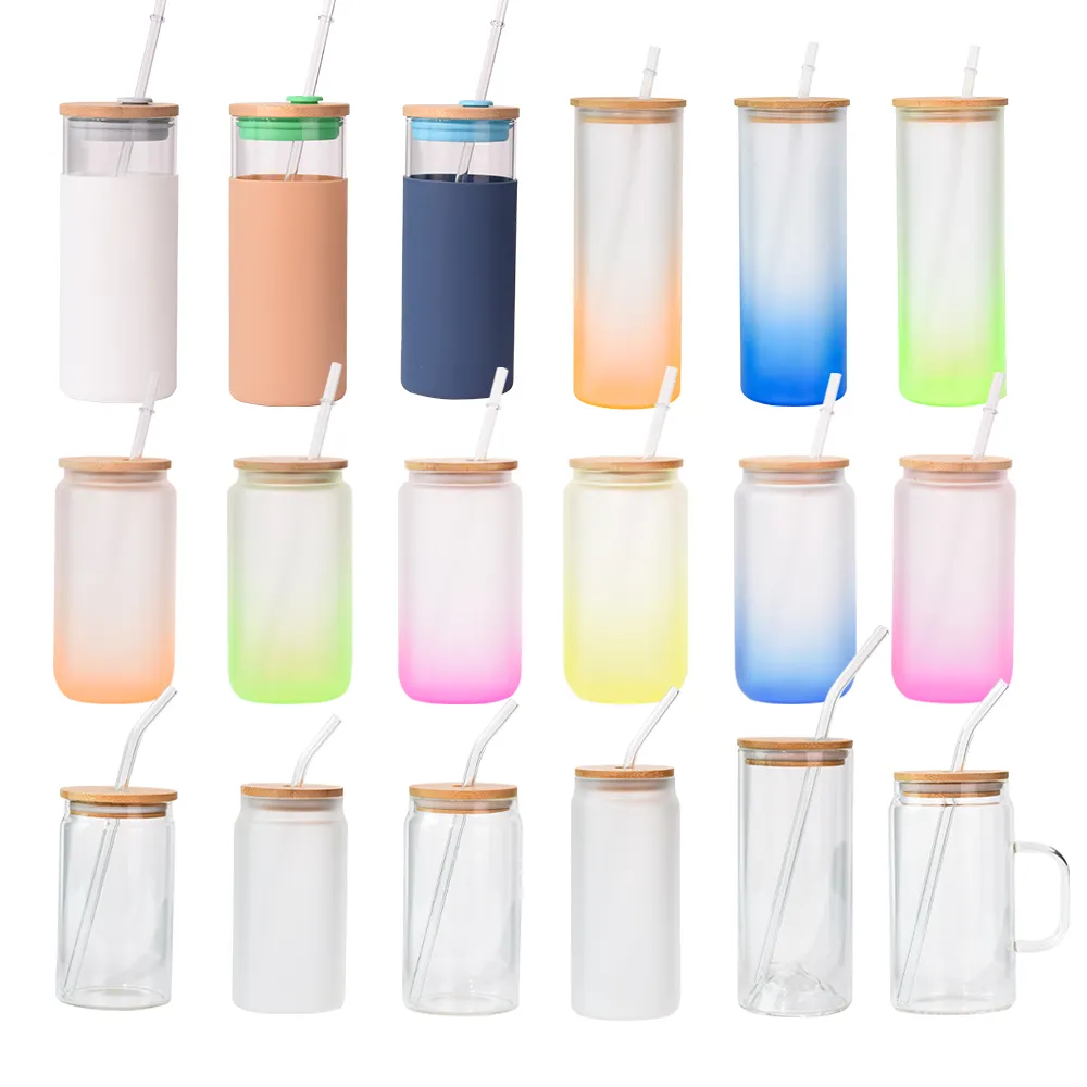 Pre-khoan DIY trống có thể Mug 12 16 20oz thăng hoa đôi tường cao Borosilicate Glass cup long lanh Quả cầu tuyết bia Kính