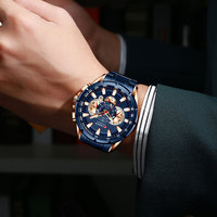 Reloj de Lujo para Hombre CURREN de Cuarzo Azul, Cronógrafo Deportivo, de Moda y de Negocios con Correa de Acero Inoxidable