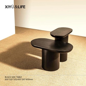 New Nordic Wabi-Sabi Style <b>Black</b> High-Low Combination Small Side <b>Table</b> Oval Wood Texture Modern Minimalist <b>Sofa</b> Corner <b>Table</b> No - Product Image 5
