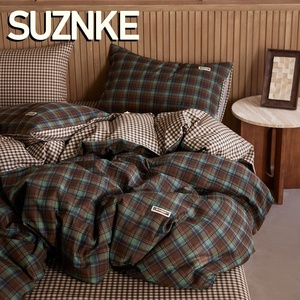 Shuzunke francés Retro moderno escocés impreso a <span class=keywords><strong>cuadros</strong></span> <span class=keywords><strong>de</strong></span> cuatro piezas hilo <span class=keywords><strong>de</strong></span> algodón teñido <span class=keywords><strong>de</strong></span> doble capa conjunto tejido suave hilo <span class=keywords><strong>de</strong></span> algodón puro - Product Image 2