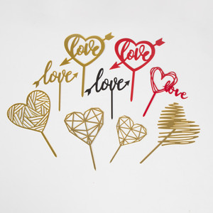 Acrylic Heart Cake Toppers Love Theme Gold Red Black Valentine's Day Birthday Party Decor Reusable Cake Decorating Supplies - Product Image 1