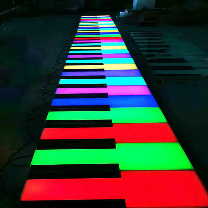 Piano de chão gigante embutido, cor led, andar de dança, jogo, música, ao ar livre, rgb, interativo