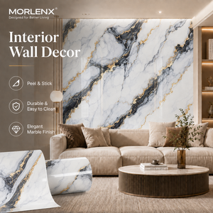 วอลเปเปอร์โฟม PVC ลายหินอ่อนสีขาวดำทอง MORLENX แบบมีกาวในตัว สำหรับติดผนังโรงแรม ร้านค้า และผนังตกแต่ง - Product Image 6