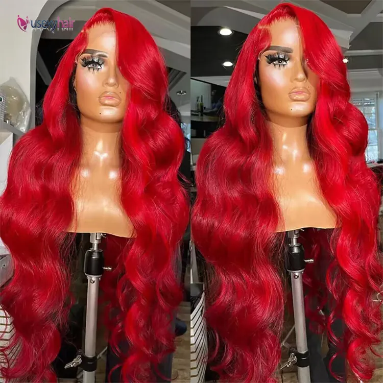Hot Red Lace Front Human Hair Wigs 13x4 Body Wave Human Hair Lace Frontal Wigs Pre Plucked Colored 360 Full Lace Wig