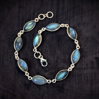 Bracelet à maillons en argent sterling 925 avec perles d'eau douce, grenat, améthyste, plaqué or et pierres précieuses labradorite serties clos