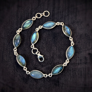 925 Sterling Silver Chain Link <b>Beaded</b> <b>Bracelet</b> Freshwater Pearl Garnet Amethyst <b>Gold</b> Plated Labradorite Gemstones Bezel Set - Product Image 3