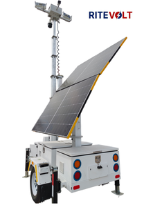 Remorque <span class=keywords><strong>de</strong></span> surveillance solaire mobile avec deux <span class=keywords><strong>panneaux</strong></span> <span class=keywords><strong>solaires</strong></span>, étanche IP67, vision nocturne, mât électrique <span class=keywords><strong>de</strong></span> 9 m pour la surveillance <span class=keywords><strong>de</strong></span> chantier - Product Image 3