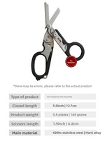 Ciseaux médicaux tactiques pliables - Trousse de premiers soins multifonctionnelle pour l'extérieur avec poignées noires/argentées