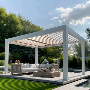 Ensemble de Parasols de Jardin Modernes Motorisés en Aluminium pour Usage Extérieur, avec Structure en Bois Traité sous Pression Naturel et Aluminium - Product Image 4