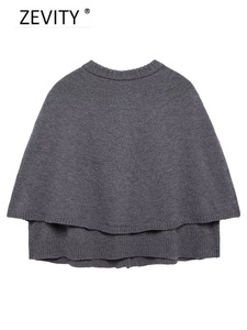 <span class=keywords><strong>Cardigan</strong></span> Zevity da Donna Autunnale con Bottoni, Collo Tondo, Maglia Spessa, Maniche a Pipistrello, Design a Mantella, Colore Unico, Top ZA - Product Image 4