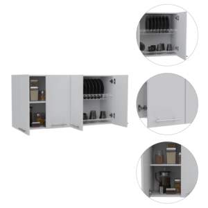 DB 120 <b>White</b> Kitchen Cabinets Four-Door Two-Cabinet <b>Wall</b> <b>Unit</b> with Two-<b>Shelves</b> - Product Image 3