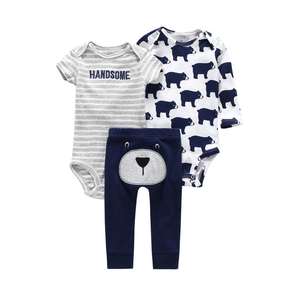 Ensembles de vêtements pour bébés garçons d'été, 100% coton, 3 pièces, respirants, antistatiques, vêtements pour nouveau-nés, vente en gros - Product Image 3