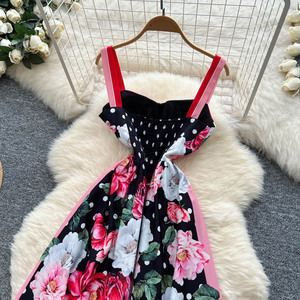 Abito con Bretelle Stile Retrò Elegante, Stampa Personalizzata, Effetto Snellente in Vita, Ampia Gonna a Ruota - Product Image 5