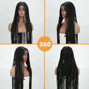 Perruque tressée transparente en dentelle frontale et pleine dentelle pour femmes, sans colle, 100 % résistante à la chaleur, vente en gros pour revendeurs - Product Image 4