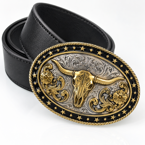 Boucle de ceinture de cowboy personnalisée en usine OEM, style western gravé, boucle en métal vintage bicolore, accessoire de ceinture - Product Image 1