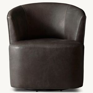 Fauteuil de salon en cuir véritable de style américain Rhoohill, fauteuil pivotant moderne pour chambre à coucher, fauteuil de détente - Product Image 6