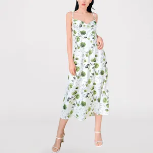 GREEN DIMPLE Mujeres MIDI Lino moda elegante gasa ropa de playa damas carrera oficial floral verano vestido casual