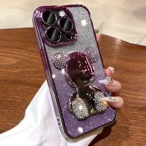Custodia per telefono di lusso in cristallo Bling Bling Bear gradiente per <span class=keywords><strong>iPhone</strong></span> <span class=keywords><strong>13</strong></span> 14 15 <span class=keywords><strong>Pro</strong></span> <span class=keywords><strong>Max</strong></span> No ingiallimento custodia regalo Capa - Product Image 4