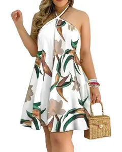 Women's sexy print lace-up dress Summer dress Fashion collar dress perfect for outdoor beach vacation Mother's Day gift