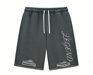 Shorts décontractés déchirés pour hommes à taille mi-haute, impression DTG Kornit personnalisée, vente en gros, streetwear, marque privée, exportation - Product Image 2