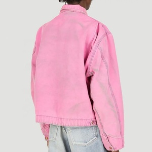 Custom High Quality Crop Washed Work Custom Logo Designer Outdoor Vintage Custom <b>Jacket</b> for Man <b>Denim</b> <b>Jacket</b> in <b>Pink</b> - Product Image 5