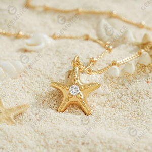 Gemma vendita calda 925 gioielli in oro placcato argento estate spiaggia stile bianco Cz collana con ciondolo stella marina - Product Image 4