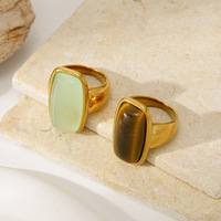 Retro Tigerauge Harz 18K Gold Edelstahl Rechteckiger Breiter Minimalistischer Damenring als Geschenk