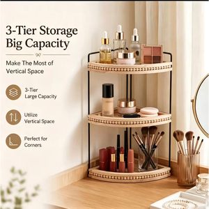 Wooden three-tier <b>shelf</b>, <b>desktop</b> corner cosmetic storage rack, living room miscellaneous item organizer, simple storage rack - Product Image 5
