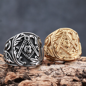 Mens signet nhẫn thép không gỉ mạ vàng thuộc về thợ hồ vòng cổ điển freemason thành viên Nhẫn người đàn ông Phụ nữ - Product Image 5