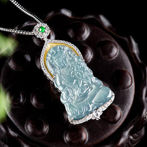 หยกธรรมชาติสีน้ำเงิน จี้พระอวโลกิเตศวรา เงิน S925 ฝังเงิน แฟชั่นสไตล์จีน UNISEX ใบรับรองการประเมิน D884 - Product Image 3