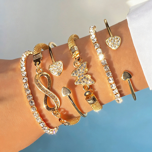 6pcs Classic Number 8 <b>Bracelet</b> Open Heart Zircon Love for Women Jewelry - Product Image 2