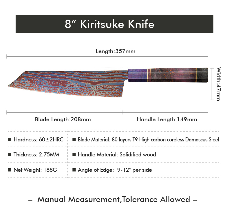 Cuchillo kiritsuke morado de 8''