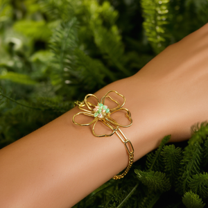 <b>Gold</b> Plated Stainless Steel Flower Chain <b>Bracelet</b> With <b>Beaded</b> Center For Women Fashion Jewelry - Product Image 3