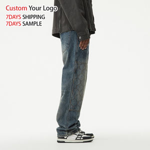 Pantalones Vaqueros de Mezclilla Lavada de Alta Calidad al por Mayor, Corte Recto de Pierna Ancha, Estilo Urbano Vintage, Jeans Holgados de Diseñador para Hombre - Product Image 3