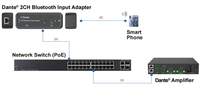 Adaptateur d'entrée 2 canaux Dante alimenté par PoE, récepteur 5.0 avec prise en charge AptX pour le réseau audio professionnel