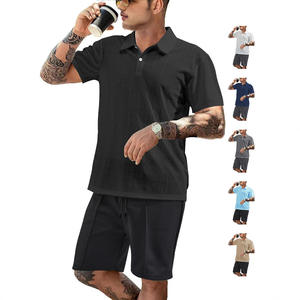 Ensemble polo gaufré décontracté pour homme en polyester léger avec col et short pour les loisirs - Product Image 5