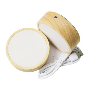 Round Solid Wood <b>LED</b> Night Light Base 10x10x3cm Rechargeable <b>Diffuser</b> For DIY Aromatherapy - Product Image 5