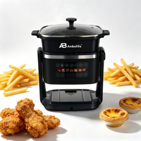 ANBOLIFE3 en 1 Friteuse à air chaud et grill en verre 4,5 L, sans PFAS, 1400W, avec cuve en verre, écran tactile LED, 7 préréglages, panier sécurisé, OEM, vente en gros