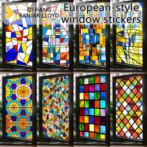 European Style <b>Glass</b> Stickers, Colorful Retro Bathroom <b>Glass</b> <b>Film</b> Shading Privacy protection - Product Image 3
