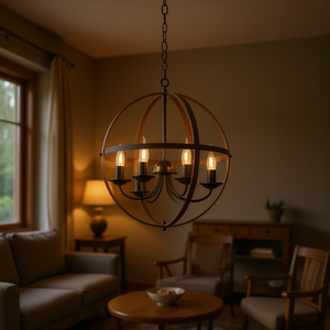 Lámpara de Techo Orb de Hierro Rústico con 6 Luces, Base para Bombilla E26, 2700K, Blanco Cálido, Lámpara Colgante para Sala de Estar - Product Image 2