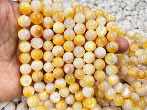 Perles rondes lisses en coquille de coquille Saint-Jacques jaune naturel 4mm 6mm 8mm 10mm 12mm pour la fabrication de bijoux - Product Image 4